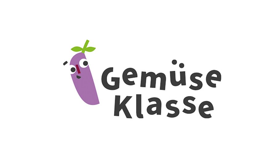 Schriftzug Gemüseklasse mit Comic Aubergine