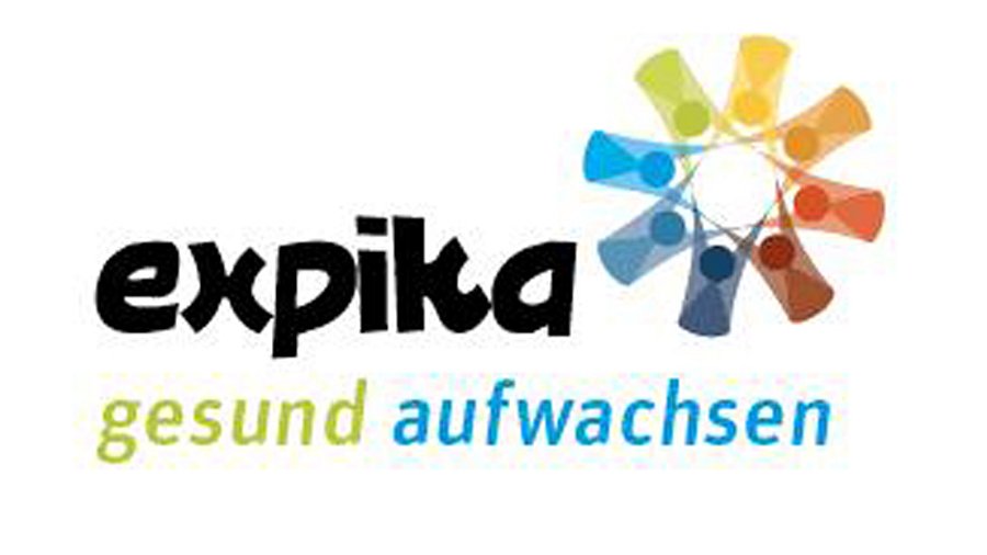 Schriftzug expika mit Logo. Symbol in Sternform, bunt.