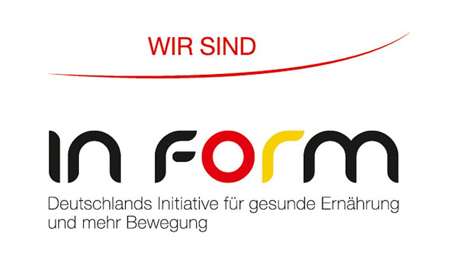 Logo IN FORM, darüber Schriftzug "Wir sind" in rot